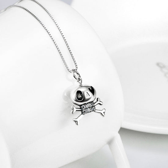 925 Sterling Silver Cute Halloween Heart Eyes Skull Necklace - onlyone