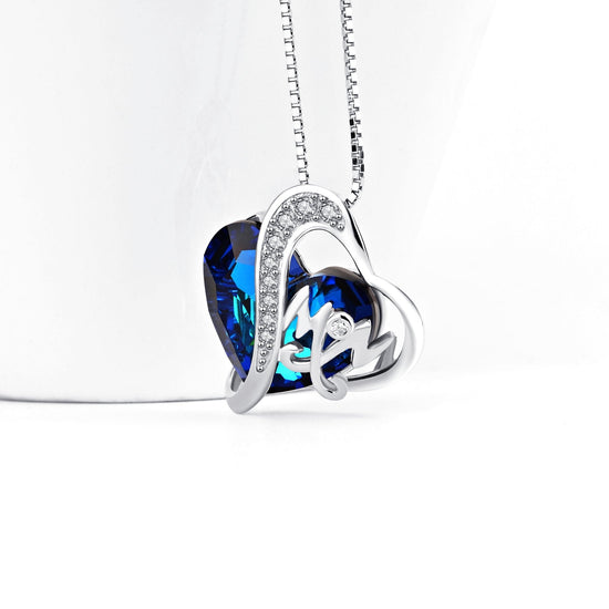 925 Sterling Silver Swarovski Crystals Heart Pendant Necklace Gift For Mom - onlyone