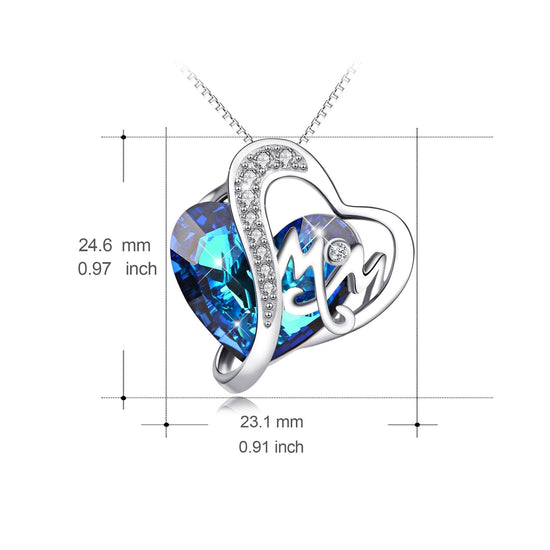 925 Sterling Silver Swarovski Crystals Heart Pendant Necklace Gift For Mom - onlyone