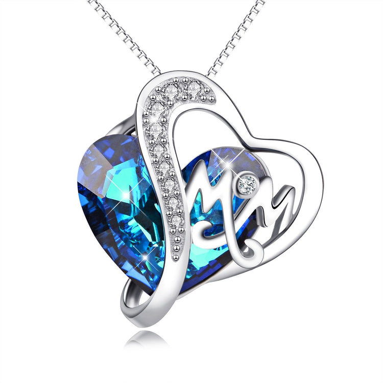 925 Sterling Silver Swarovski Crystals Heart Pendant Necklace Gift For Mom - onlyone