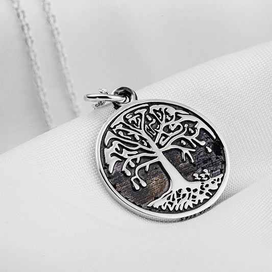 Genuine 925 Silver Retro Engraved 2 Sides the Family Tree Vintage Necklace - onlyone