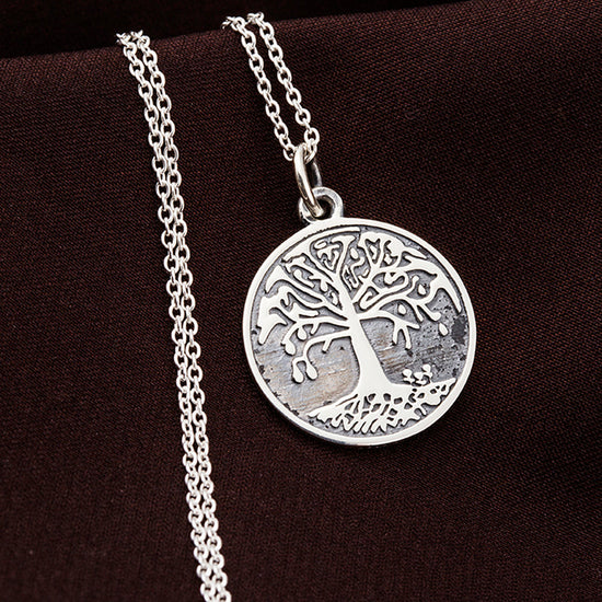 Genuine 925 Silver Retro Engraved 2 Sides the Family Tree Vintage Necklace - onlyone