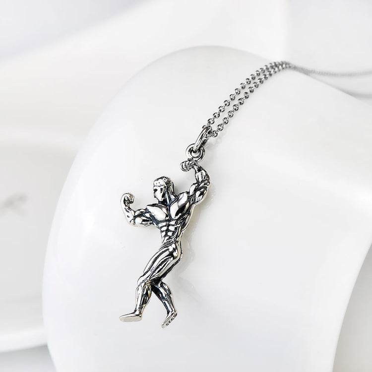 925 Sterling Silver Fitness Man Pendant Necklace - onlyone