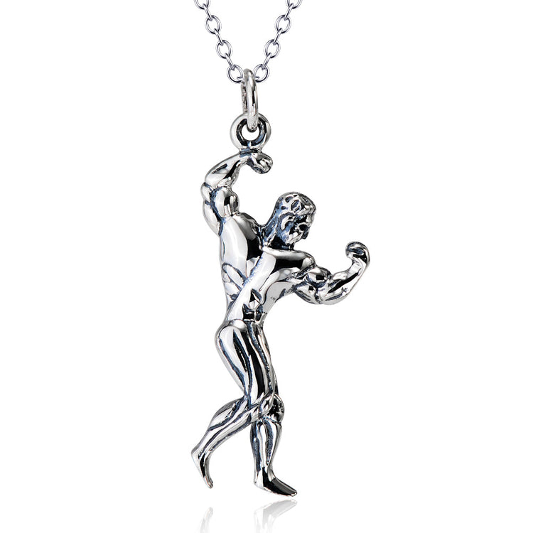 925 Sterling Silver Fitness Man Pendant Necklace - onlyone