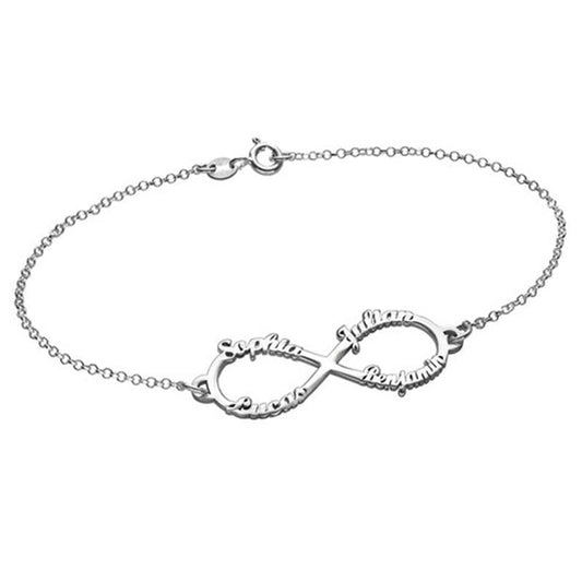 925 Sterling Silver Personalized Infinity Up To 4 Names Bracelet 6â€?7.5â€?Nameplate Bracelet - onlyone