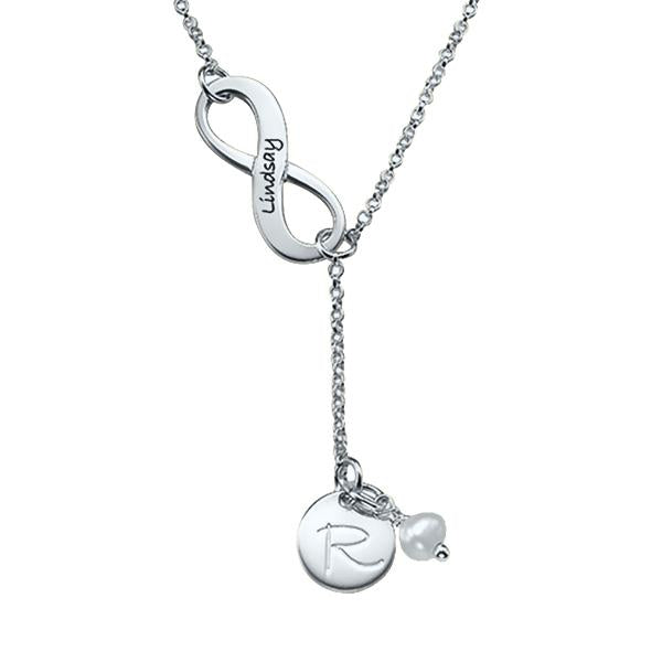 925 Sterling Silver Engraved Infinity Initial Coin Necklace - onlyone