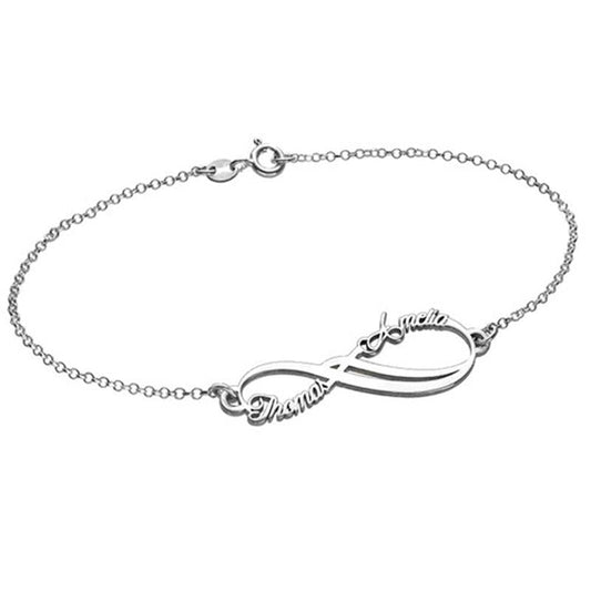 925 Sterling Silver Personalized Infinity 2 Names Bracelet 6â€?7.5â€?Nameplate Bracelet - onlyone