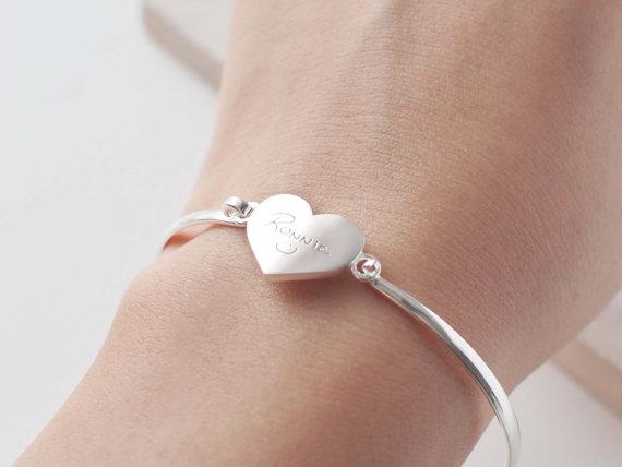 925 Sterling Silver Personalized Love Heart Signature Bangle - onlyone