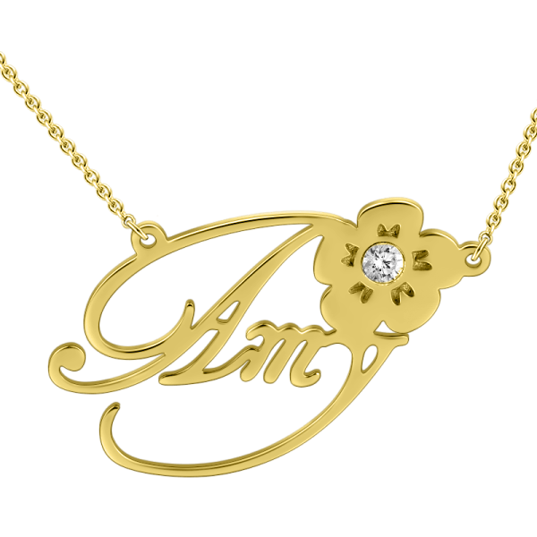 "Amy"Style 14k Gold Personalized Swarovski Inlay Name Necklace Adjustable Chain - onlyone