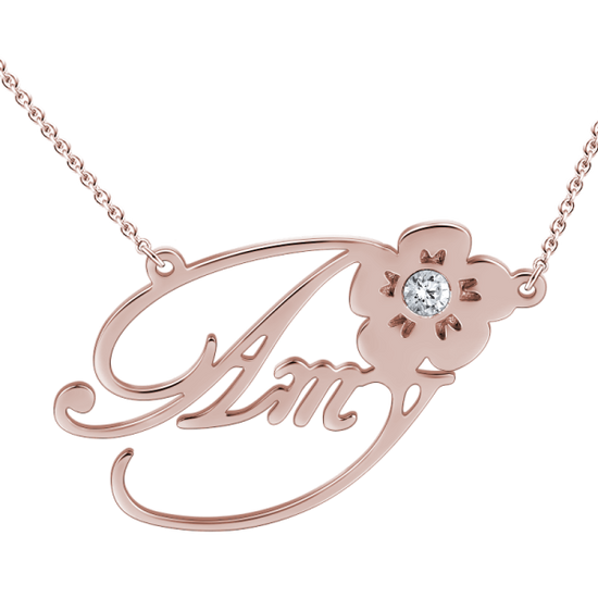 "Amy"Style 14k Gold Personalized Swarovski Inlay Name Necklace Adjustable Chain - onlyone