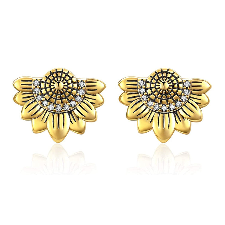 925 Sterling Silver Sunflower Stud Earrings With Zirconia