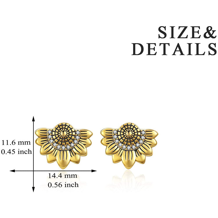 925 Sterling Silver Sunflower Stud Earrings With Zirconia