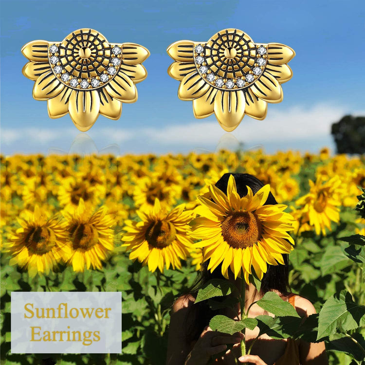 Boucles d'oreilles tiges tournesol en argent sterling 925 avec zircone