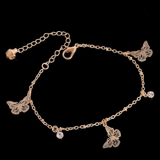 925 Sterling Silver Gold Hollow Out Butter Anklet - onlyone