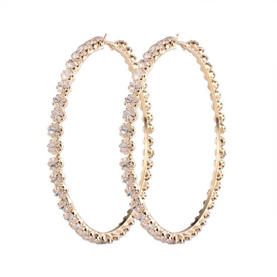 Big Large Gold Plated Crystal Diamond Hoop Earrings - onlyone