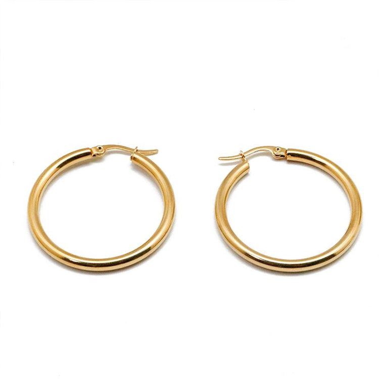 Classic Diameter Huggie Hoop Earrings Gold Plated - onlyone