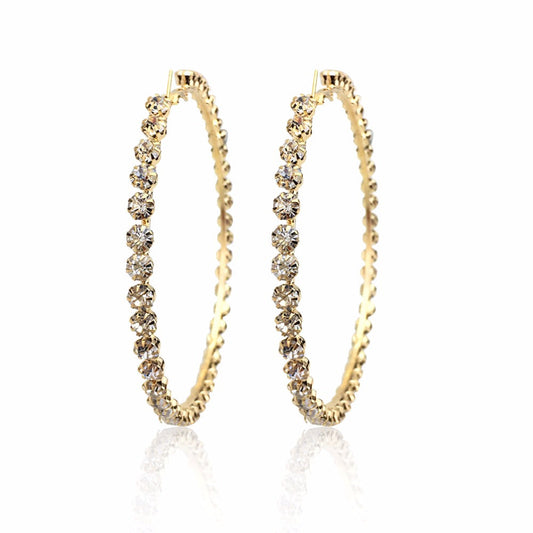 Big Large Gold Plated Crystal Diamond Hoop Earrings - onlyone