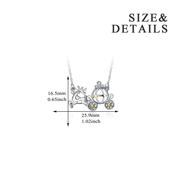 925 Sterling Silver Cinderella's Pumpkin Carriage with Deer Pendant Necklace