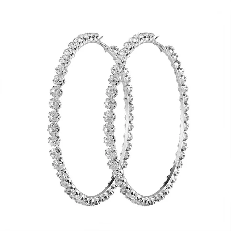 Big Large Gold Plated Crystal Diamond Hoop Earrings - onlyone