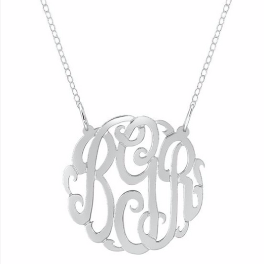 925 Sterling Silver Initial Monogram Necklace - onlyone