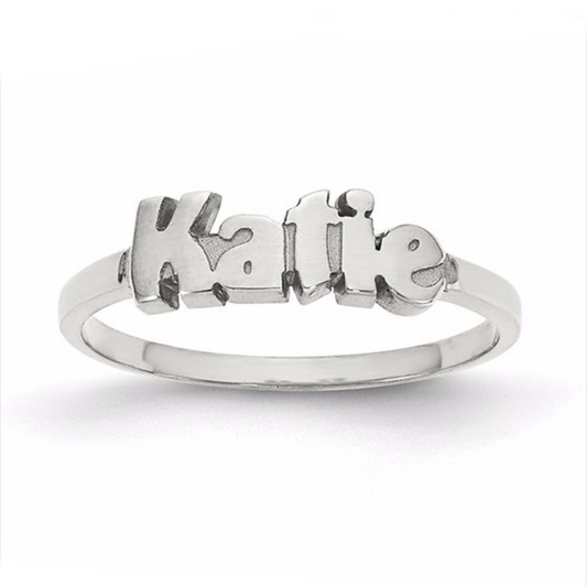 925 Sterling Silver Personalized Katie Style Name Ring Nameplate Ring - onlyone