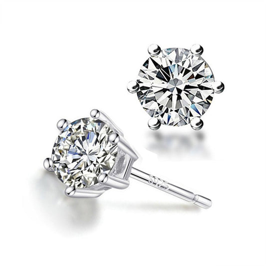 925 Silver Studs Zirconia Cubic Earring 6 Claws Stud Earrings - onlyone