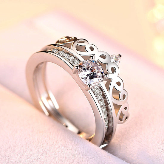 925 Sterling Silver king and queen Two in one fashion couple love ring. - onlyone