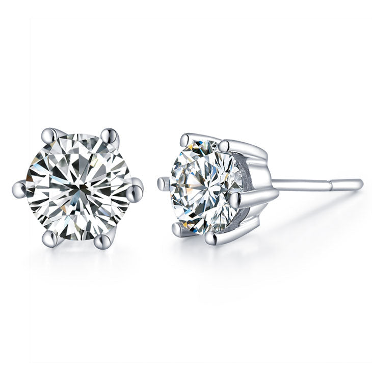 925 Silver Studs Zirconia Cubic Earring 6 Claws Stud Earrings - onlyone