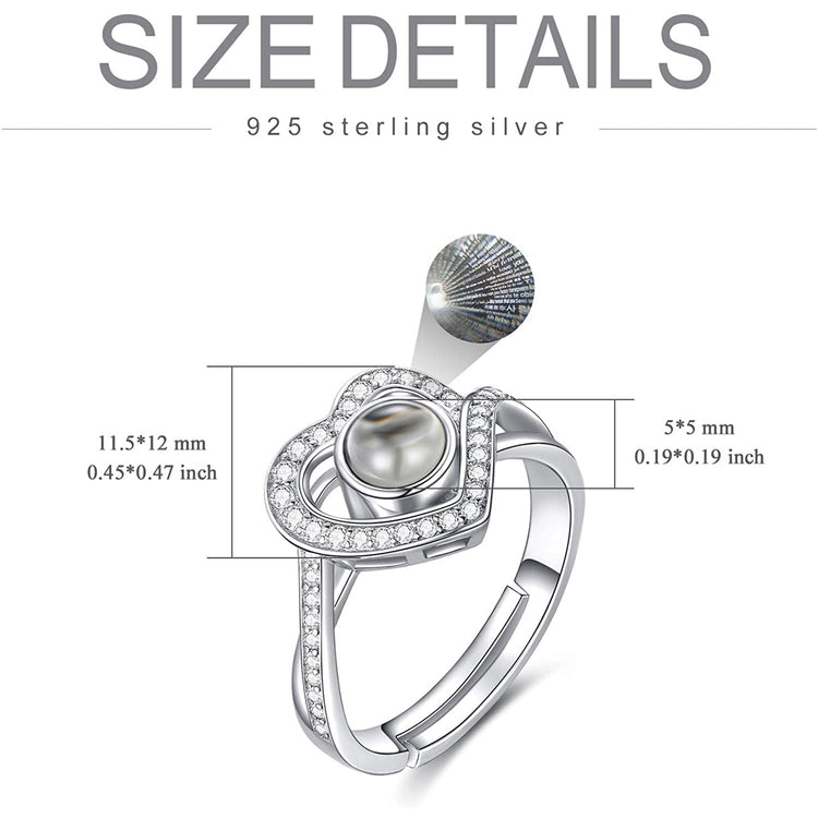 925 Sterling Silver I Love You 100 Language Heart Open Ring