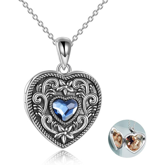 925 Sterling Silver Heart Photo Locket Necklace