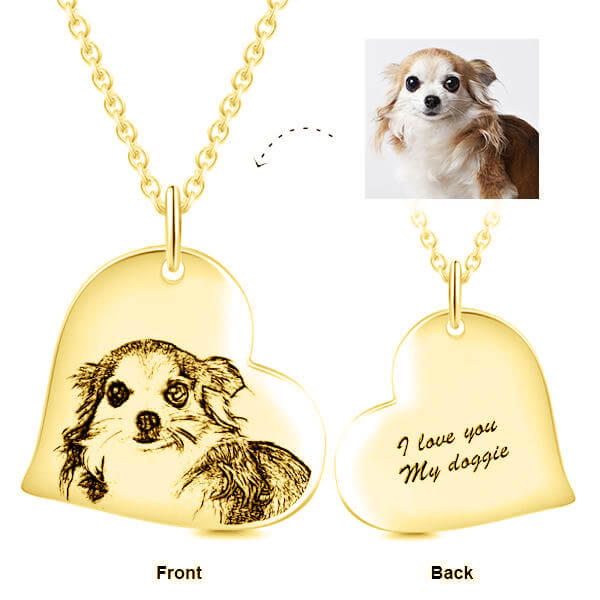 925 Sterling Silver Heart Shaped Pet Photo Engraved Necklace Inspirational Gift - onlyone