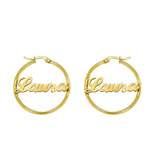 925 Sterling Silver Personalized Hoop Name Earrings Nameplate Earrings - onlyone