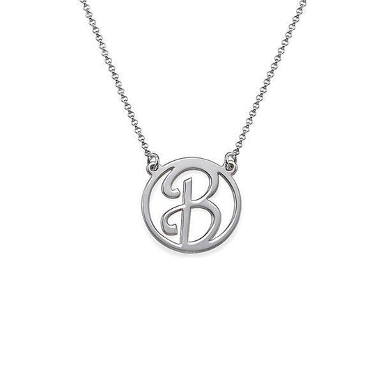 925 Sterling Silver Initial Letter Circle Engraved Necklace - onlyone