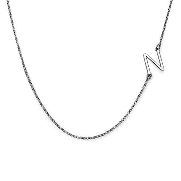 925 Sterling Silver Engraved Sideways Big Capital Letter Initial Necklace - onlyone