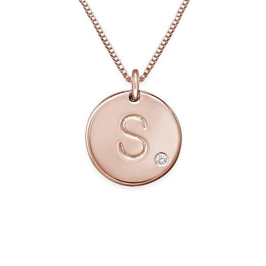 925 Sterling Silver Coin Engraved Initial Necklace With Zirconia, Back To School Gift Necklace - onlyone