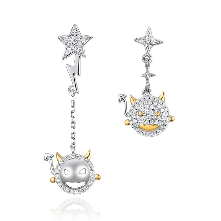 925 Sterling Silver Iced Out Little Devil Pendant Earrings