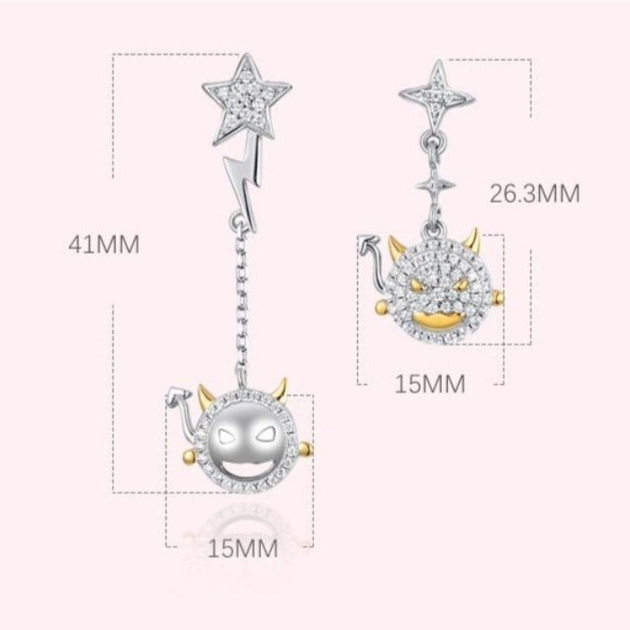 925 Sterling Silver Iced Out Little Devil Pendant Earrings