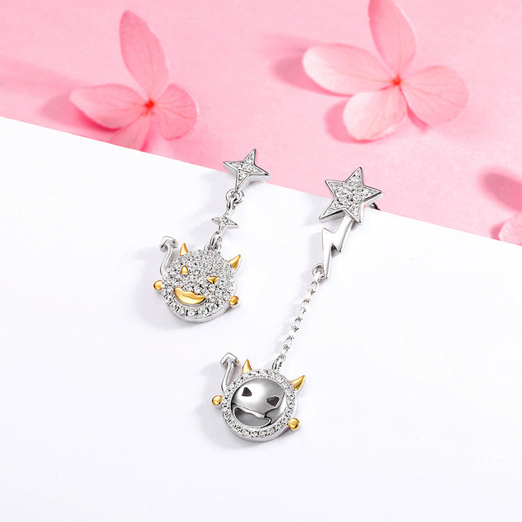 925 Sterling Silver Iced Out Little Devil Pendant Earrings