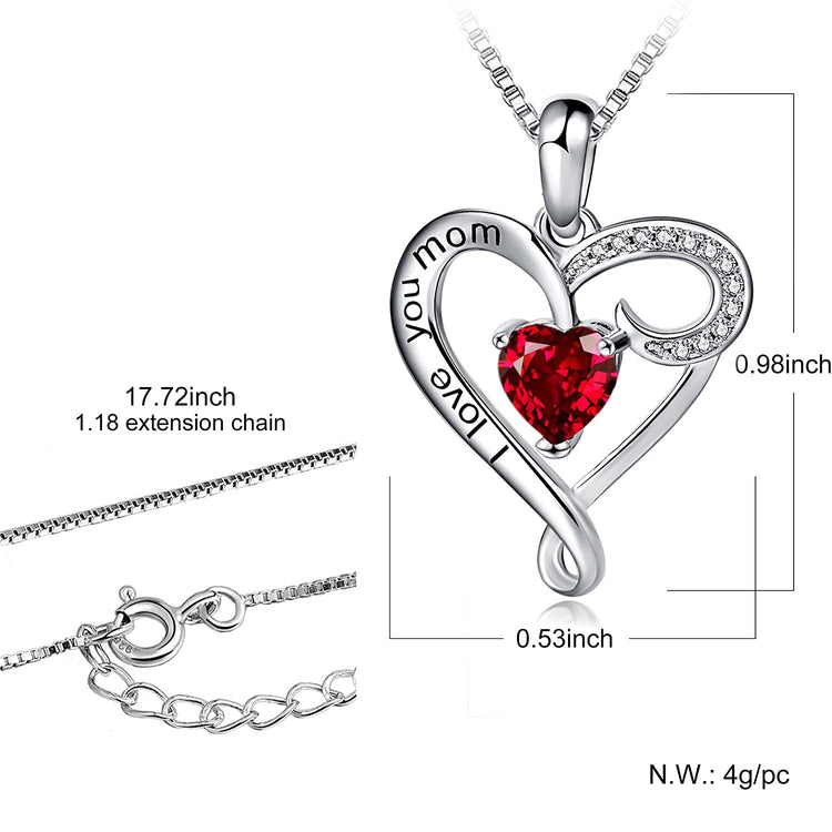 925 Sterling Silver Heart Pendant Necklace Mother's Birthday Gift