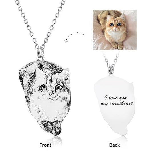 925 Sterling Silver Pets Photo Engraved Necklace Cute Cat/Dog Engraved Necklace - onlyone