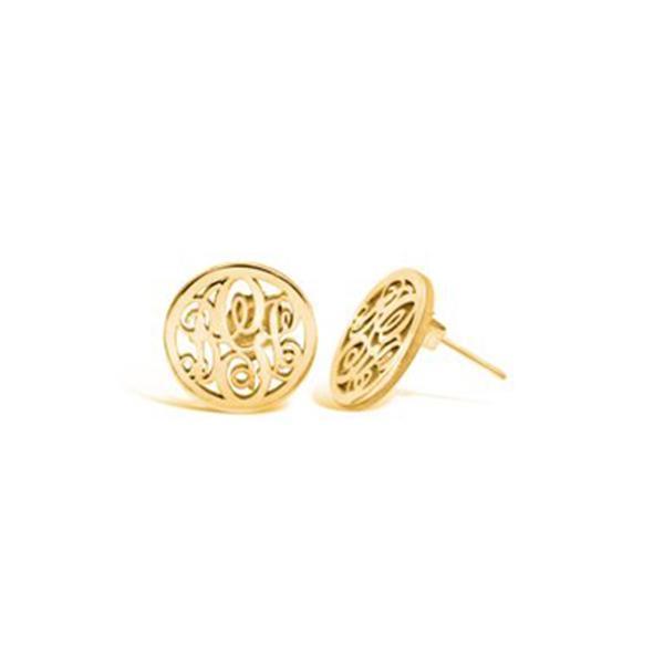 10K/14K Gold Personalized Circle Stud Monogram Earrings - onlyone