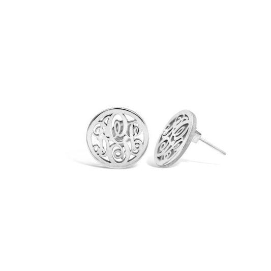 925 Sterling Silver Personalized Circle Stud Monogram Earrings - onlyone