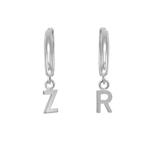 925 Sterling Silver Personalized Small Letters Hoop Earrings - onlyone