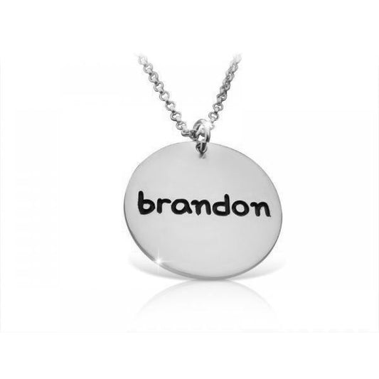 925 Sterling Silver Coin Engraved Name Necklace Nameplate Necklace - onlyone