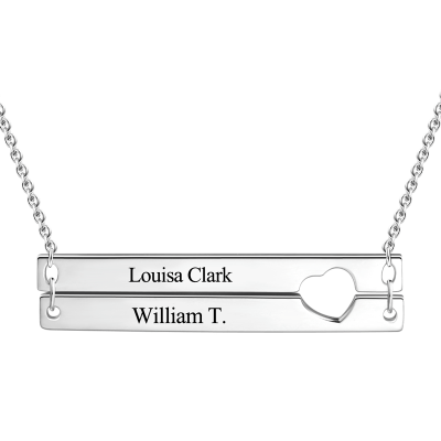 925 Sterling Silver Cut out Heart Double Bar Necklace Engraved Bar Name Necklace, Gift For Mom - onlyone