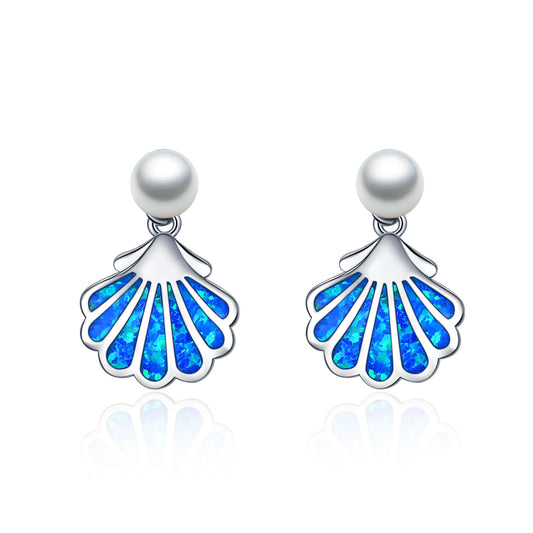 925 Sterling Silver Blue Opal Shell Earrings - onlyone