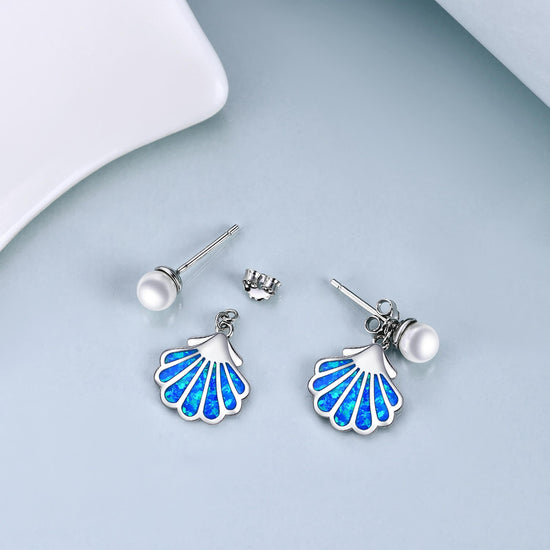 925 Sterling Silver Blue Opal Shell Earrings - onlyone