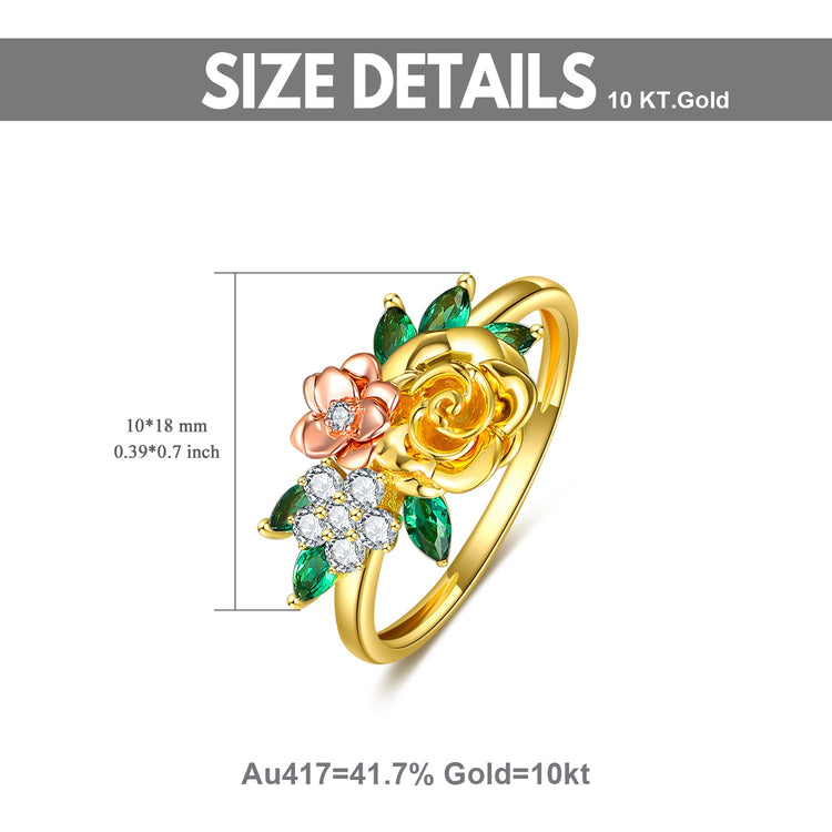 10K Gold Two-tone Moissanite Rose Rings with 5A Grade Cubic Zirconia