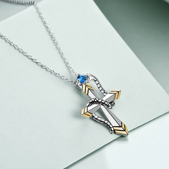 925 Sterling Silver Snake Cross Pendant Necklace - onlyone