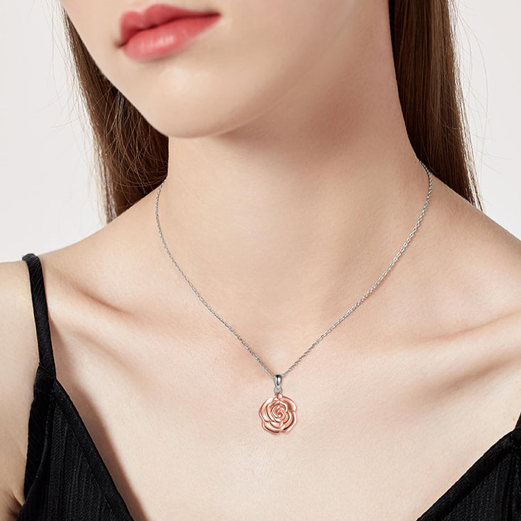 925 Sterling Silver Custom Round Photo Rose Flower Locket Necklace